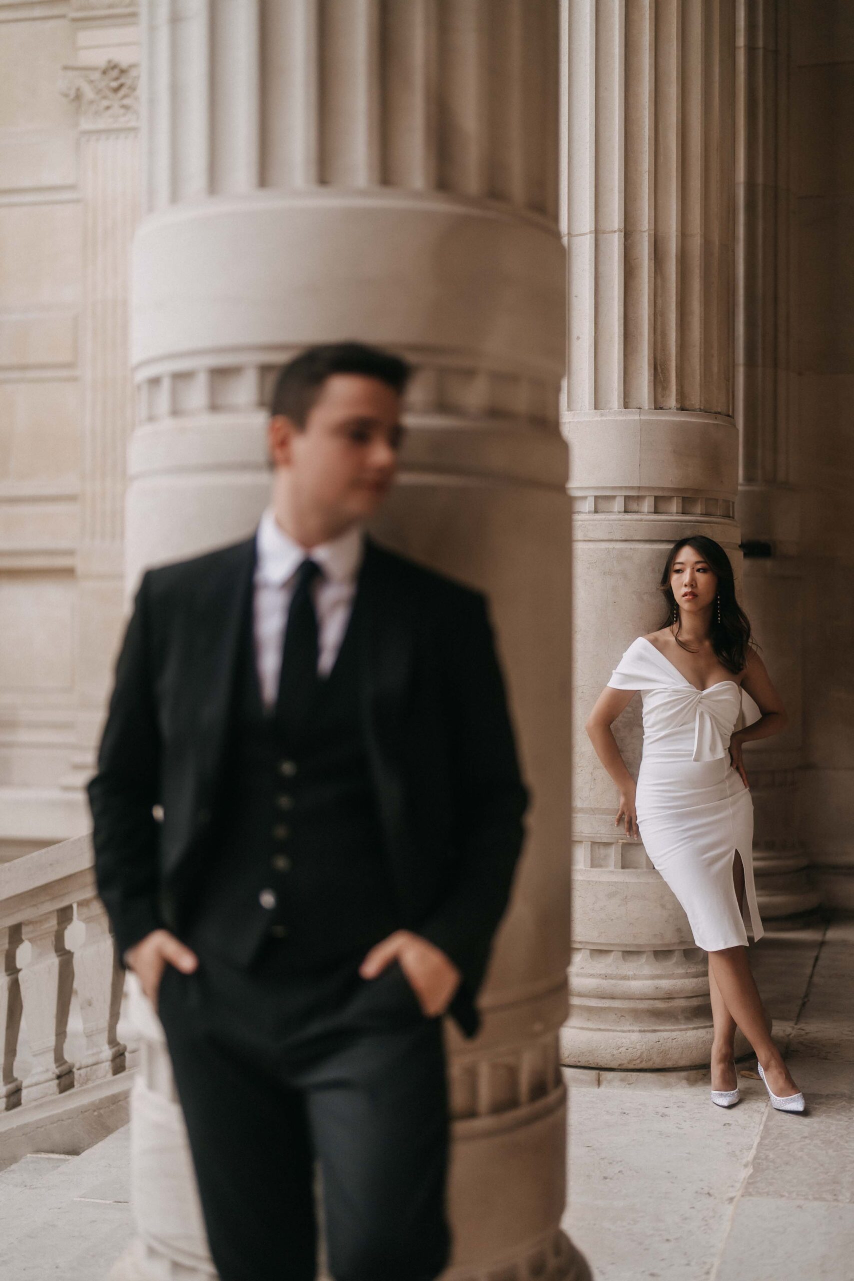 bride and groom portrait at palais galliera paris