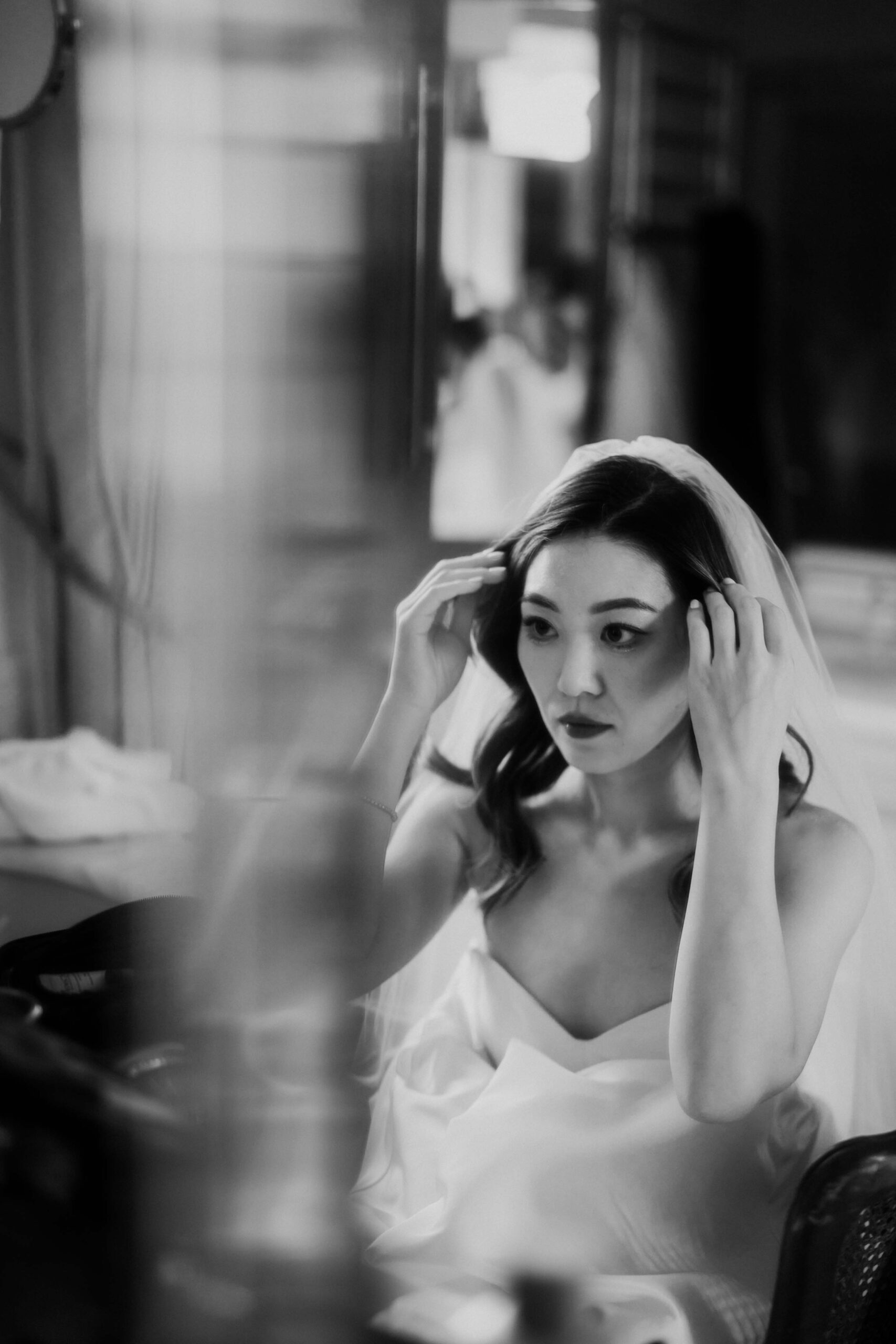 sophisticated bride getting ready at villa mangiacane in tuscany