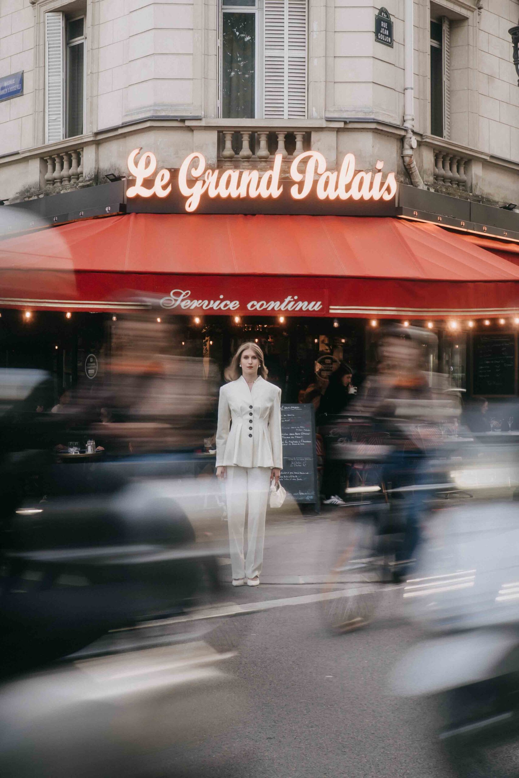 Couple on a quiet Paris street worked in motion away from crowds.