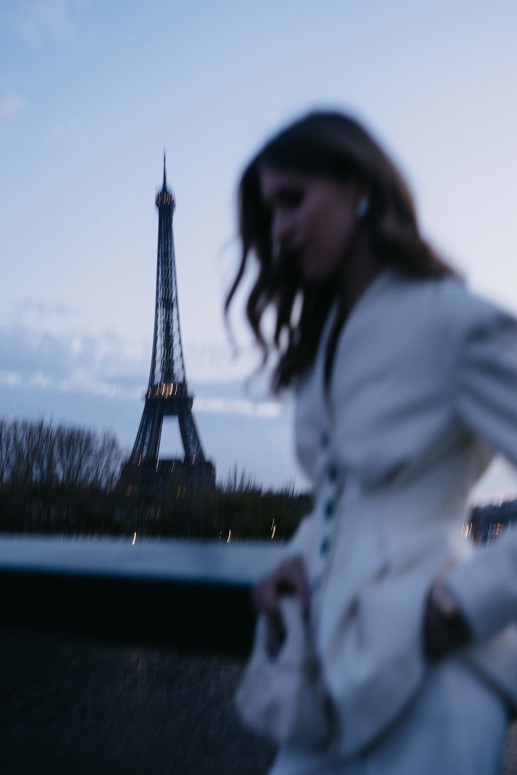 Eiffel Tower in an early permit window during a Paris wedding session.