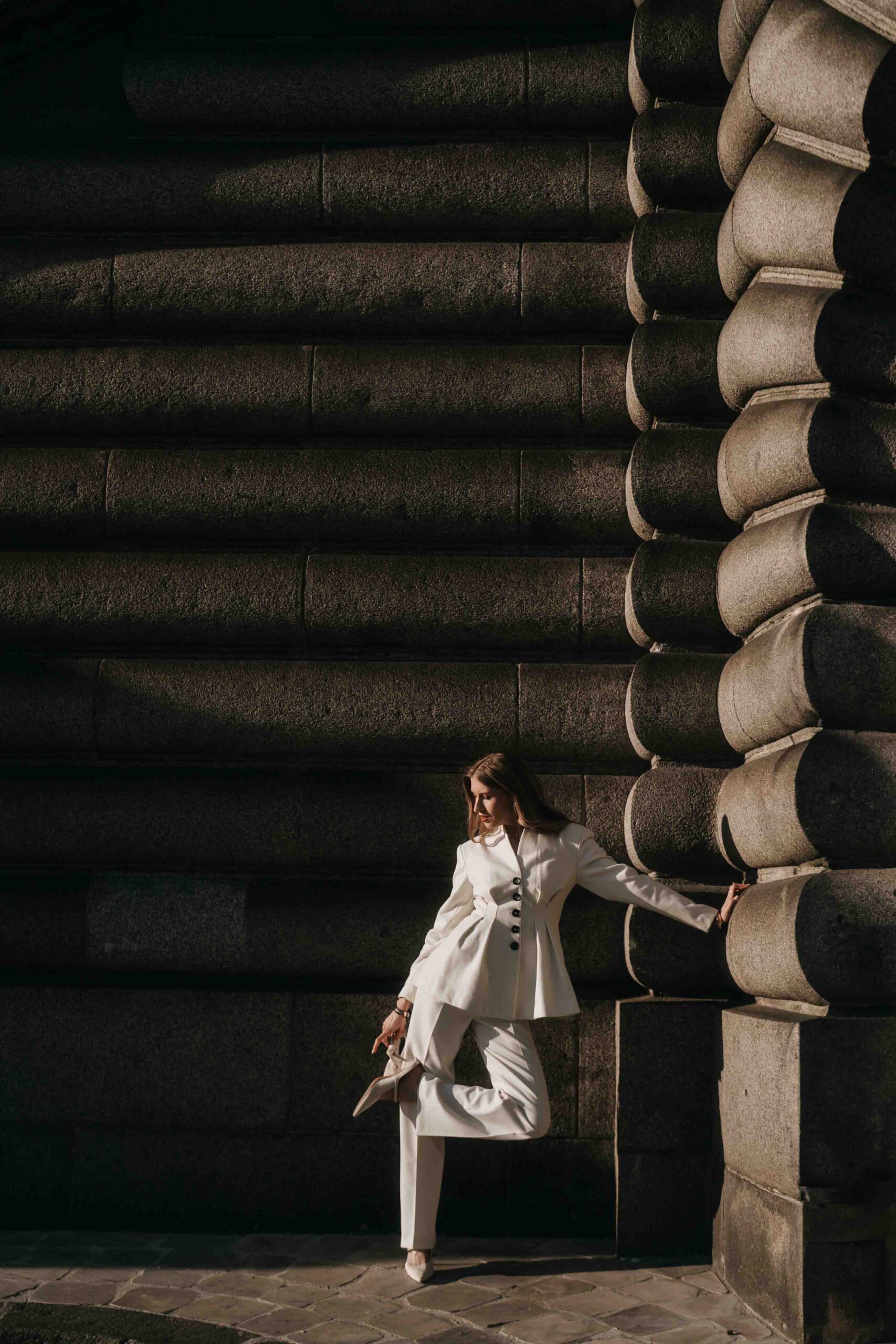 Empty Paris colonnade used as a secondary wedding location.