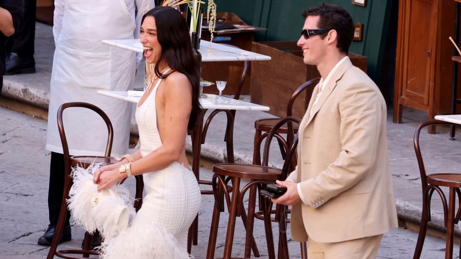 Dua Lipa and Callum Turner at their Palermo wedding street party