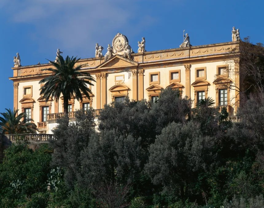 the Baroque facade of Villa Valguarnera in Bagheria, Sicily